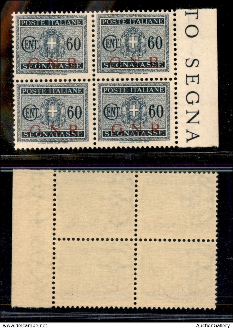 RSI - G.N.R. BRESCIA - 1943 - 60 Cent (54/Ib) In Quartina Bordo Foglio (pos. 149/160) Con Soprastampe Spostate In Basso  - Sonstige & Ohne Zuordnung