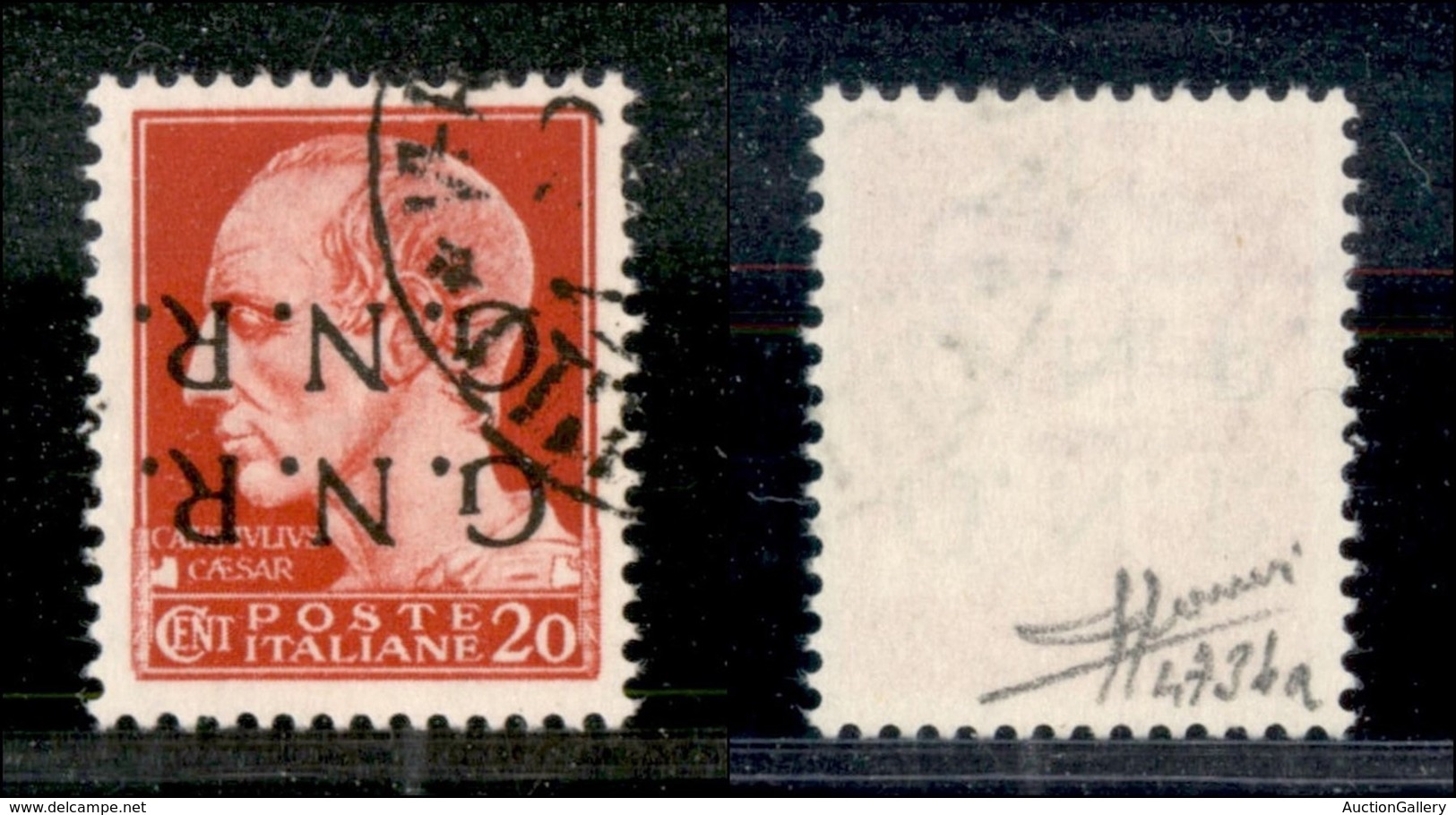 RSI - G.N.R. VERONA - 1944 - 20 Cent (473c) Usato A Verona (Titolare) - Doppia Soprastampa Capovolta - Sorani (975) - Otros & Sin Clasificación