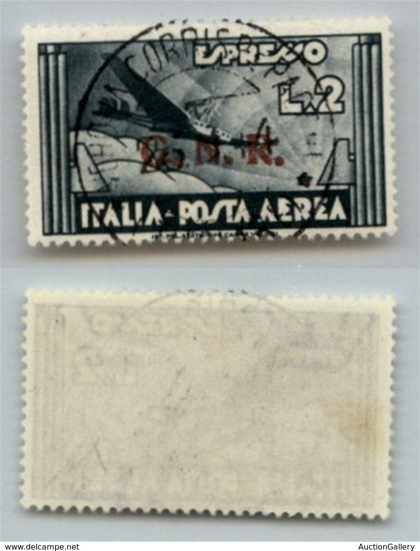 RSI - G.N.R. VERONA - 1944 - 2 Lire Aeroespresso (125 Ccb) Con Punti Grossi - Usato A Verona (Titolare) - Cert. AG (3.50 - Sonstige & Ohne Zuordnung