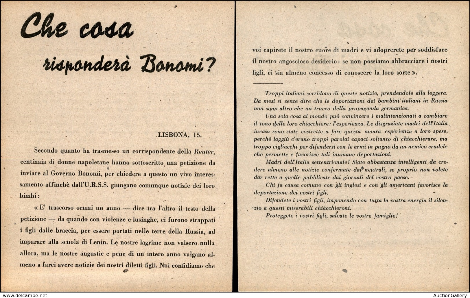 RSI - PROPAGANDA RSI - 1944 - Che Cosa Risponderà Bonomi? - Volantino Fronte Retro Di Propaganda - Sonstige & Ohne Zuordnung