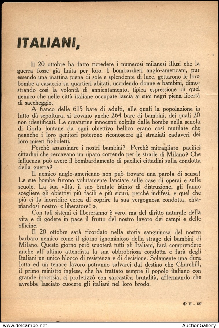 RSI - PROPAGANDA RSI - 1944 - Italiani - Volantino Di Propaganda - Sonstige & Ohne Zuordnung