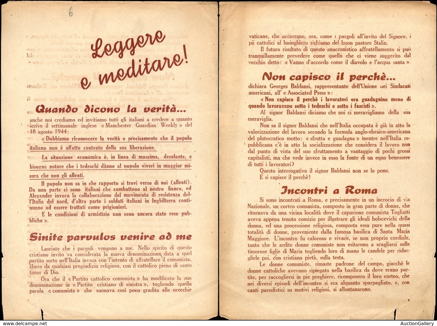 RSI - PROPAGANDA RSI - 1944 - Leggere E Meditare! - Volantino Fronte Retro Di Propaganda - Sonstige & Ohne Zuordnung