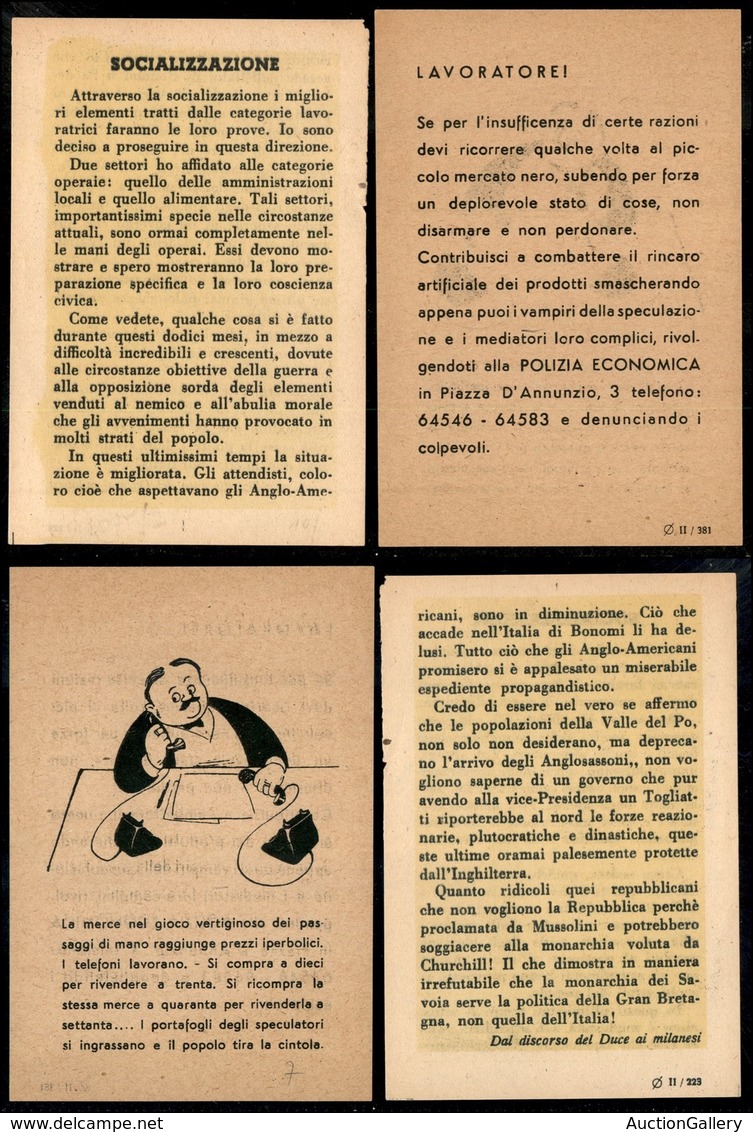 RSI - PROPAGANDA RSI - 1944 - Socializzazione + Lavoratore - Due Volantini Fronte Retro Di Propaganda - Sonstige & Ohne Zuordnung