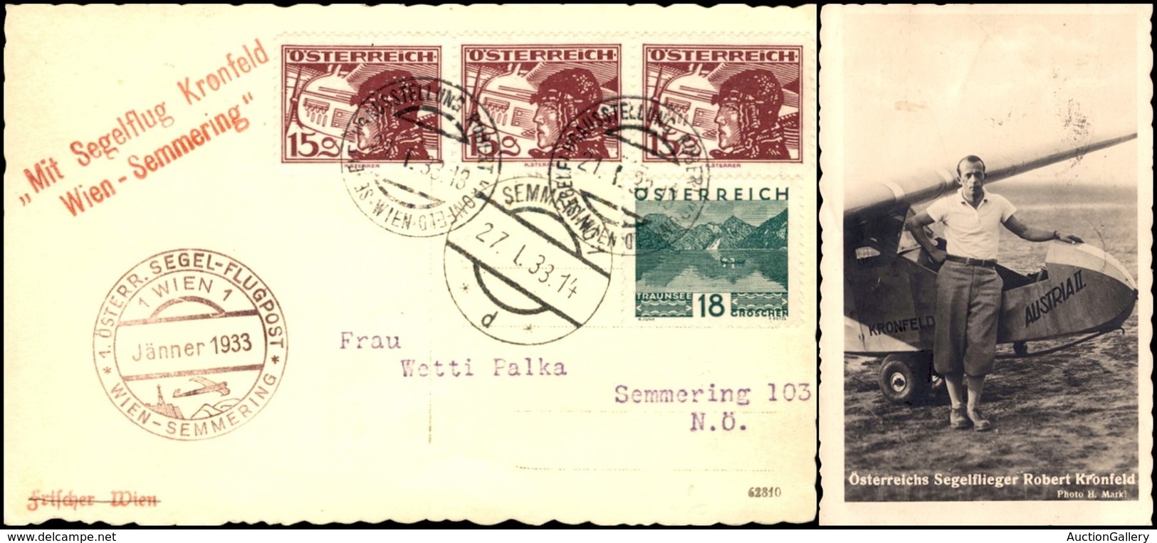 EUROPA - AUSTRIA - 1933 (21 Gennaio) - Wien Semmering - Aerogramma Del Volo (cartolina Fotografica - Kronfeld E Il Suo V - Otros & Sin Clasificación