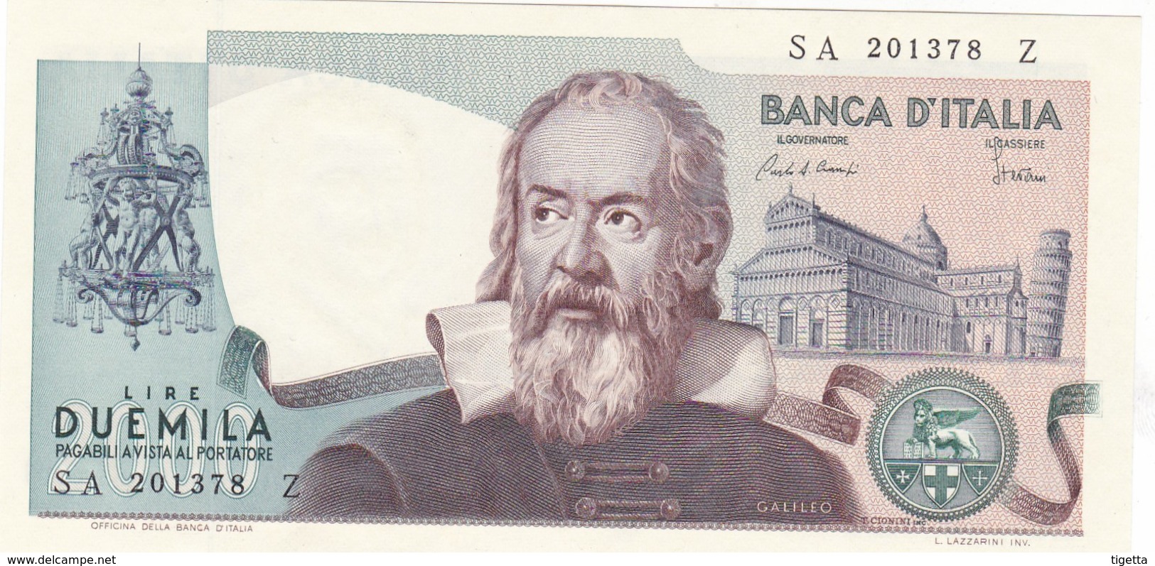 ITALIA BANCONOTA DA LIRE 2000 TIPO GALILEO SERIE SA 201378 Z FDS VARIANTE COLORE AZZURRINO - 2.000 Lire