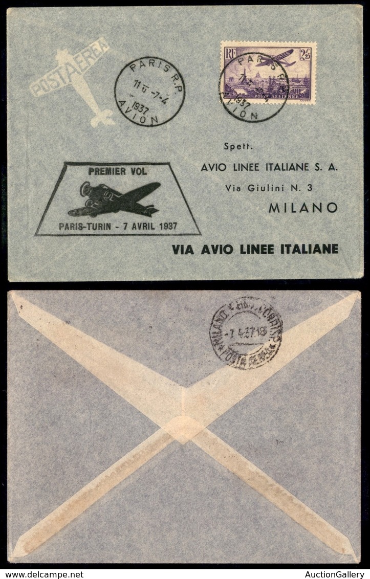 EUROPA - FRANCIA - 1937 (7 Aprile) - Parigi Torino - Aerogramma Per Milano - Timbro Speciale In Nero (non Catalogato) - Otros & Sin Clasificación