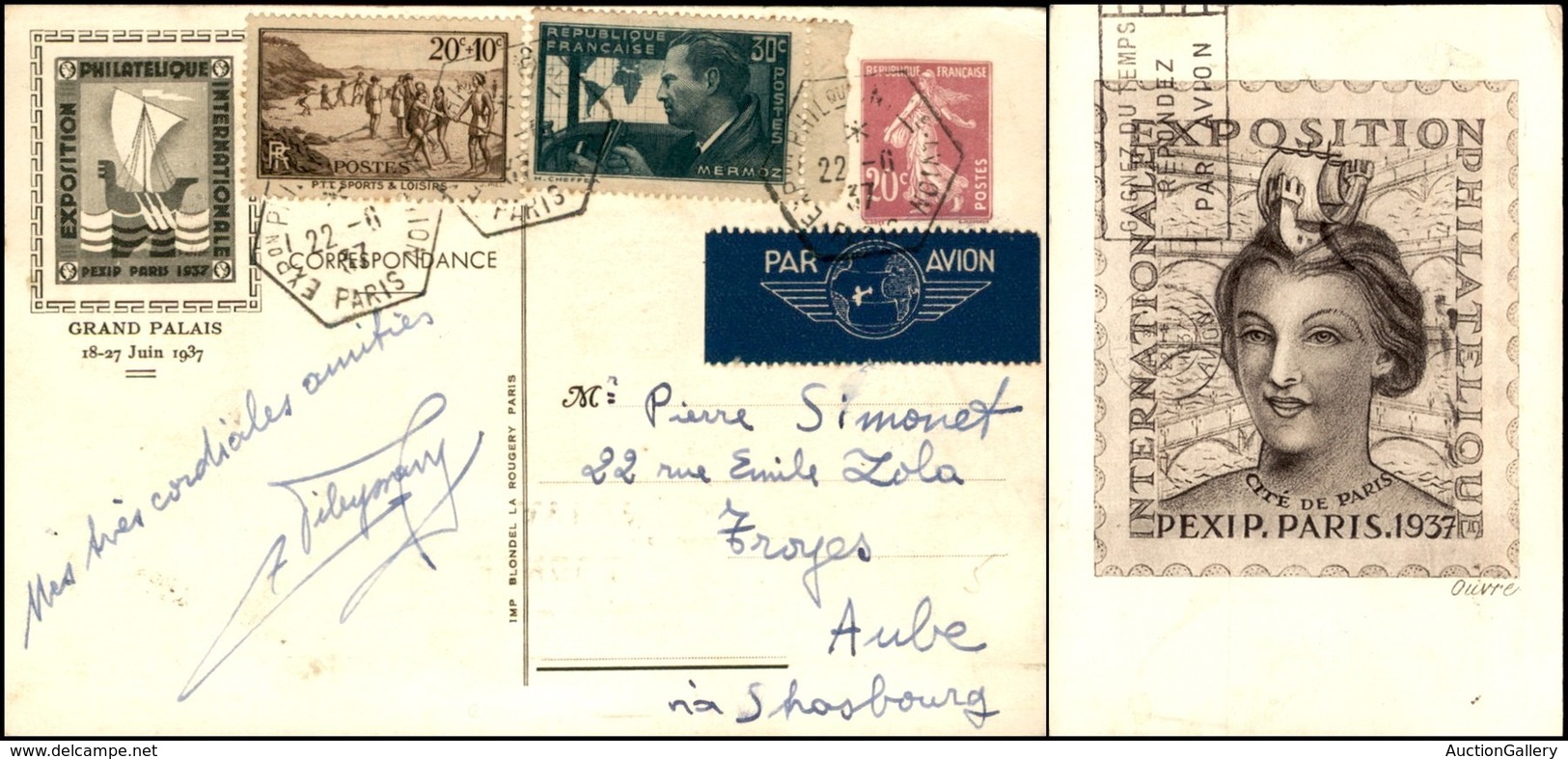 EUROPA - FRANCIA - 1937 (22 Giugno) - Parigi Esposizione - Aerogramma Per Aube - Sonstige & Ohne Zuordnung
