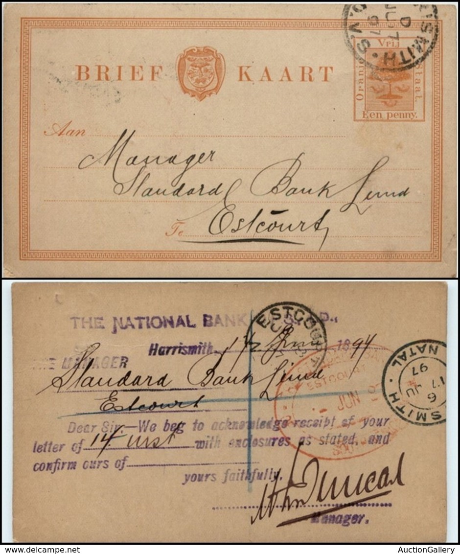 EUROPA - OLANDA - Oraje Staat - Intero Postale 1 Penny Da Harrismith A Estcourt Del 17.6.97 - Rotto Nel Disegno - Sonstige & Ohne Zuordnung