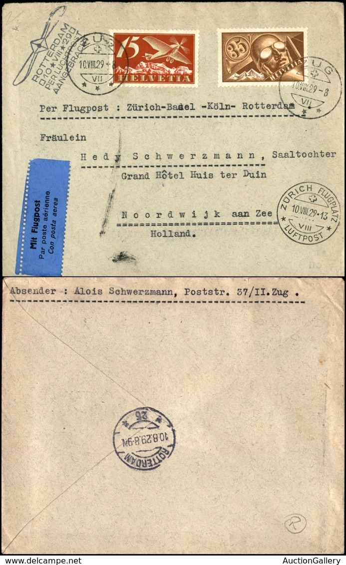 EUROPA - SVIZZERA - AEROGRAMMI - 1929 (10 Agosto) - Zurich Basel Koln Rotterdam - Aerogramma Per Noordwijk - Sonstige & Ohne Zuordnung