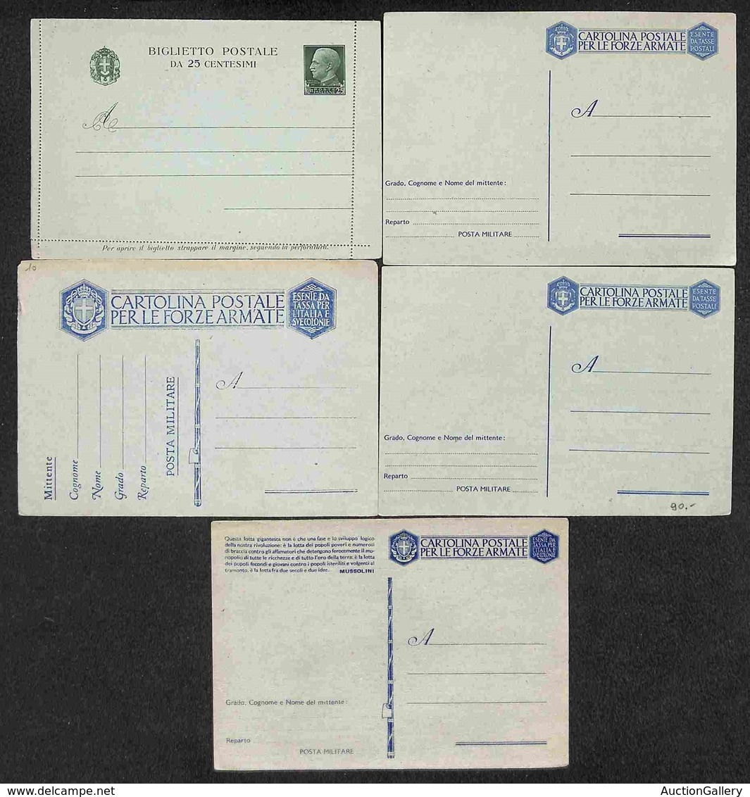 LOTTI E COLLEZIONI - REGNO - 1940/1944 - Piccolo Insieme Di 4 Cartoline Postali + 1 Biglietto Postale Del Periodo - Nuov - Other & Unclassified