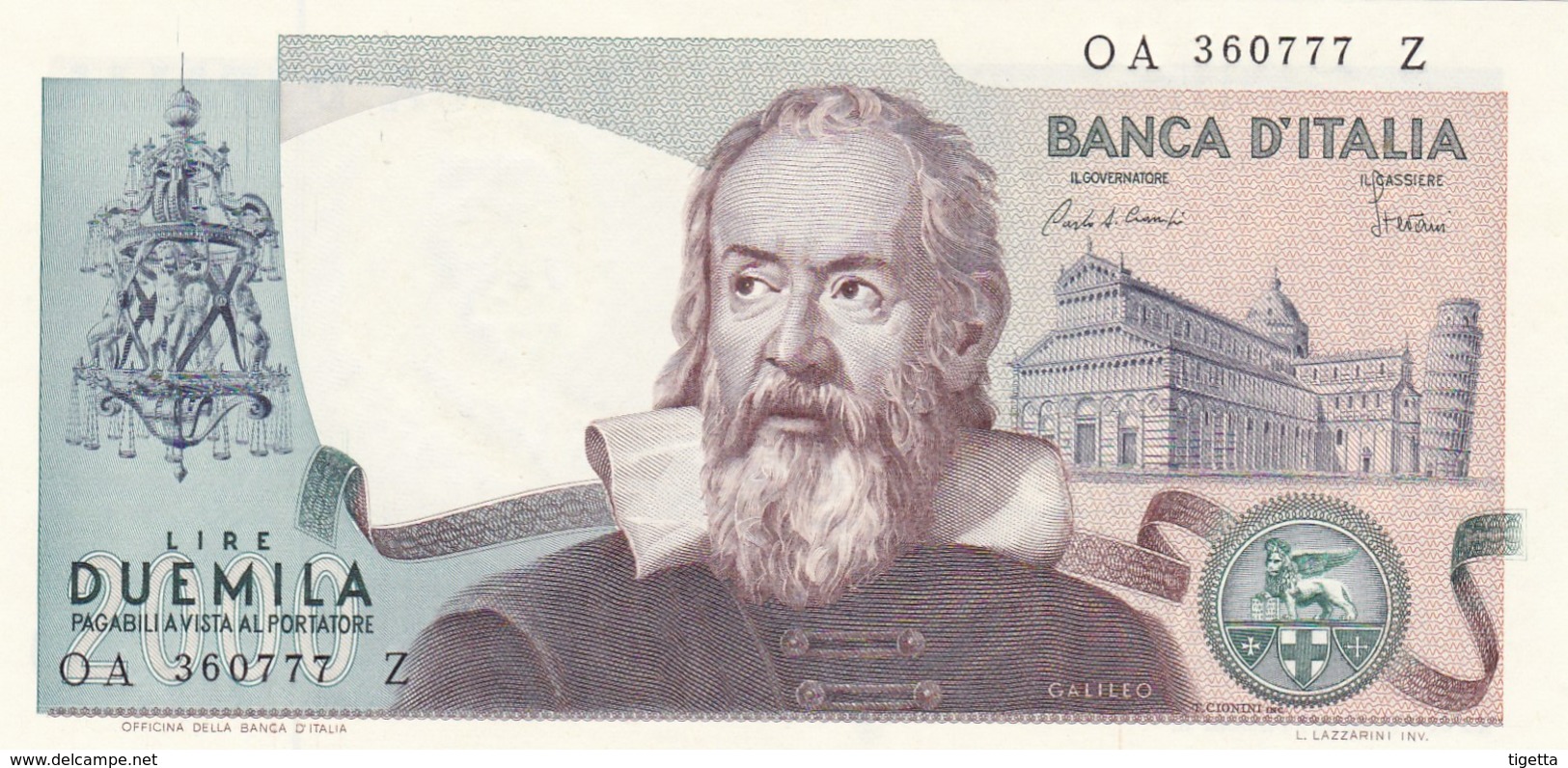 ITALIA BANCONOTA DA LIRE 2000 TIPO GALILEO SERIE OA 360777 Z FDS VARIANTE COLORE AZZURRINO - 2000 Liras