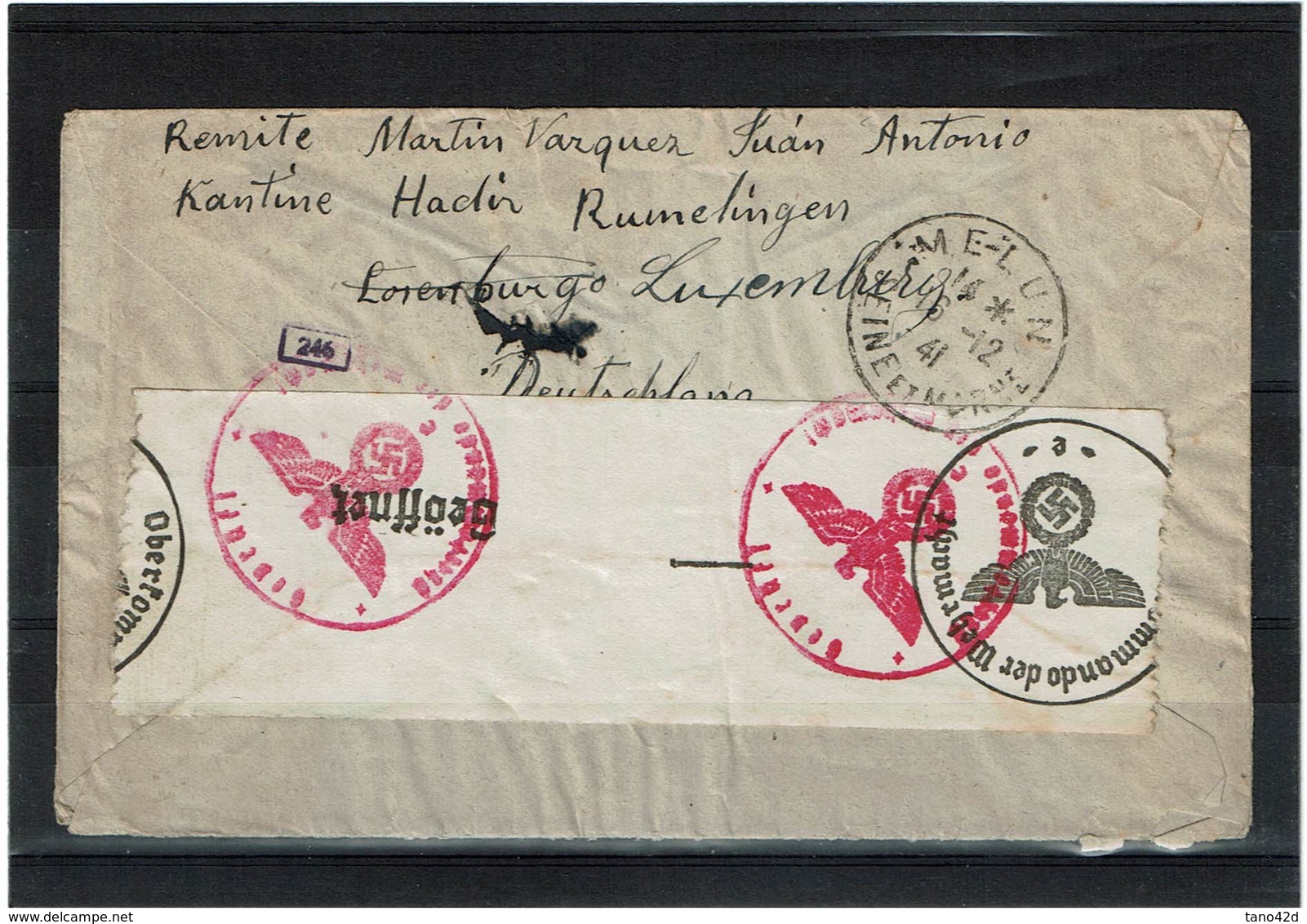 CTN60/4- LUXEMBOURG LETTRE PERIODE D'OCCUPATION RUMELINGEN / AVON 6/12/1941 CENSURE - 1940-1944 Occupation Allemande