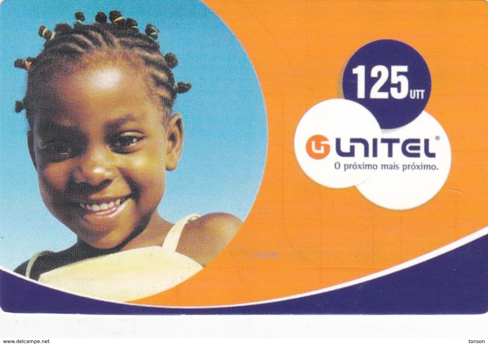 Angola, Unitel 125 UTT, Girl, 2 Scans.  Expiry : 2007/04/13 - Angola