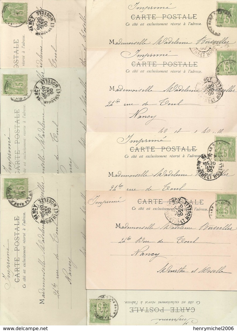 Marcophilie  Lot 8 Cpa Cachet 1900 5 C Vert La Bourboule Pour Nancy - 1877-1920: Semi Modern Period