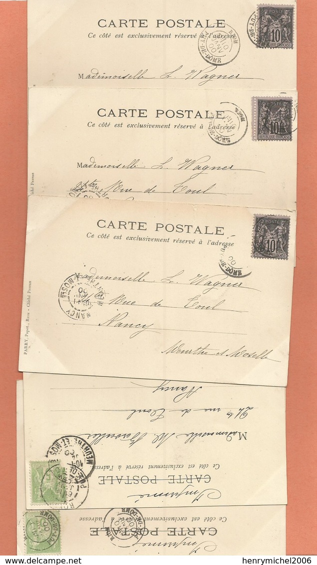 Marcophilie  Lot 5 Cpa Riom 63 Pour Nancy Cachet 1900 - 1877-1920: Semi-Moderne