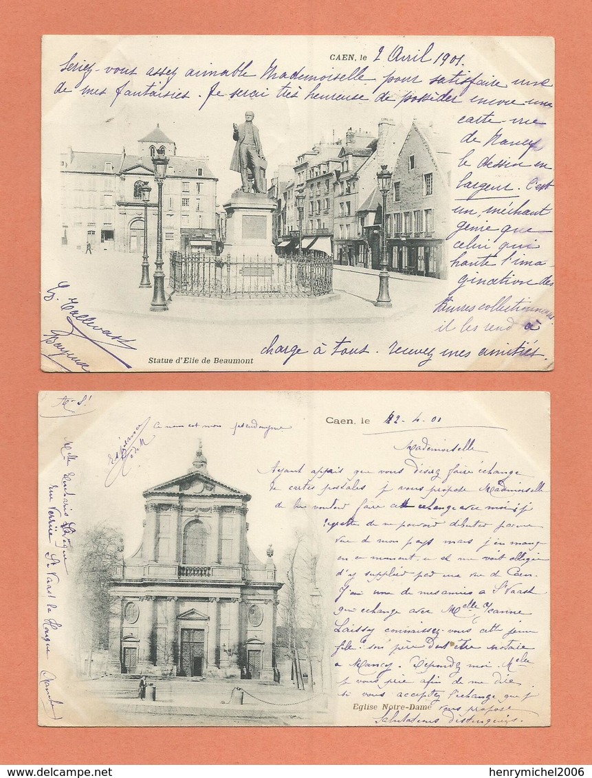 Marcophilie  Lot 2 Cpa Caen Cachet Bayeux Et St Vaast La Hougue 1901 Pour Nancy - 1877-1920: Semi Modern Period