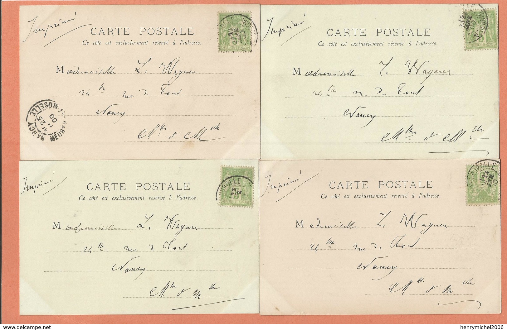 Marcophilie  Lot 4 Cpa Thiers 63 Cachet 1900 Pour Nancy - 1877-1920: Période Semi Moderne