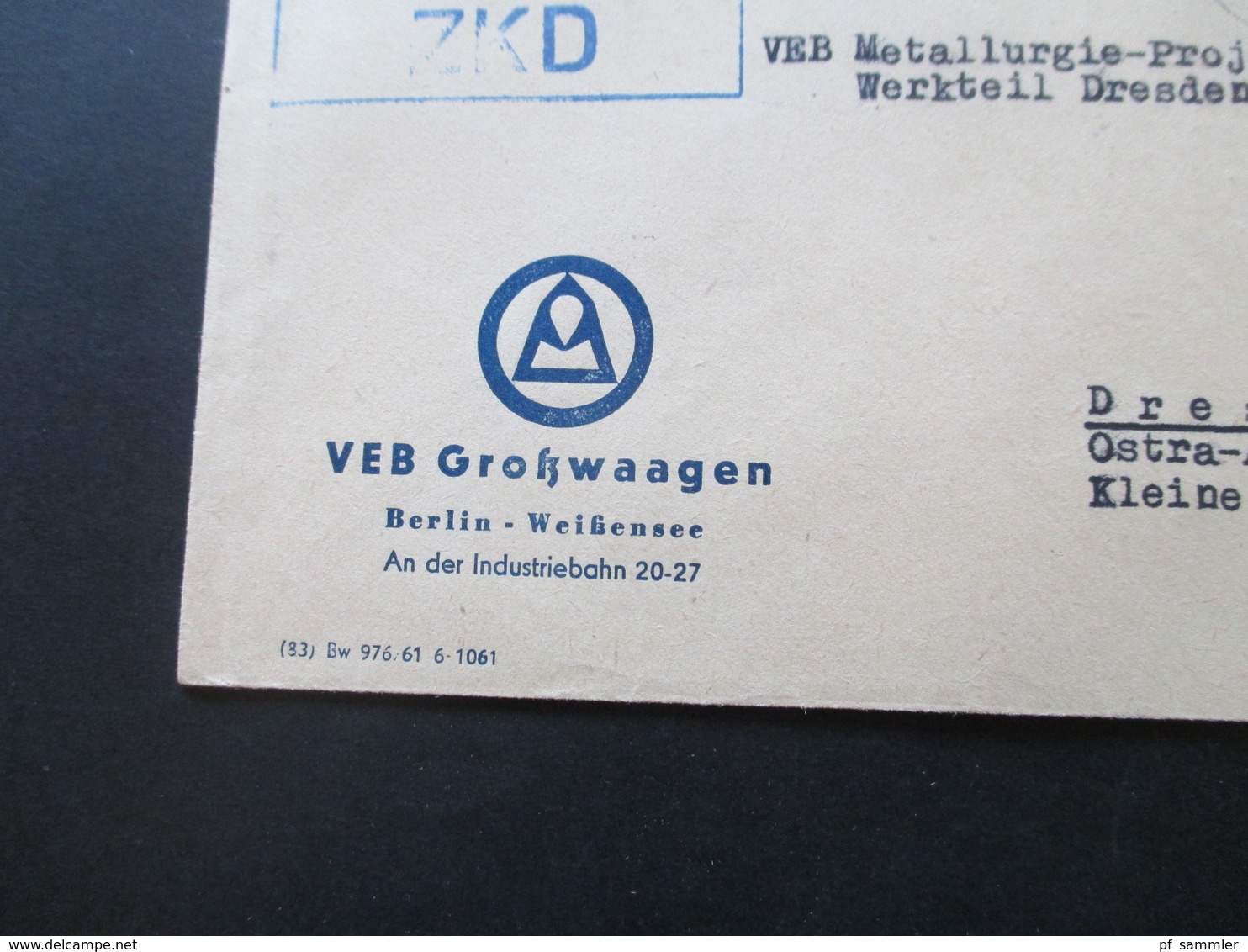 DDR 1962 ZKD Großwaagen Berlin Weißensee Tagesstempel Berlin - Weissensee Nach Dresden Mit Ank. Stempel - Covers & Documents