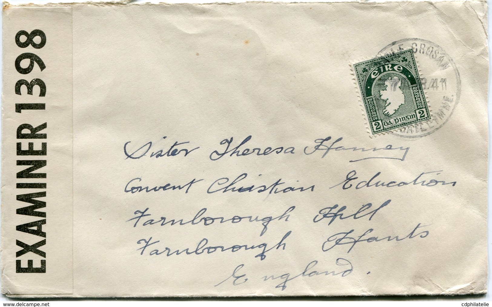 IRLANDE LETTRE CENSUREE DEPART RAILE CROSAN 7 APR 44 CO NA SAILLIMNE POUR LA GRANDE-BRETAGNE - Storia Postale