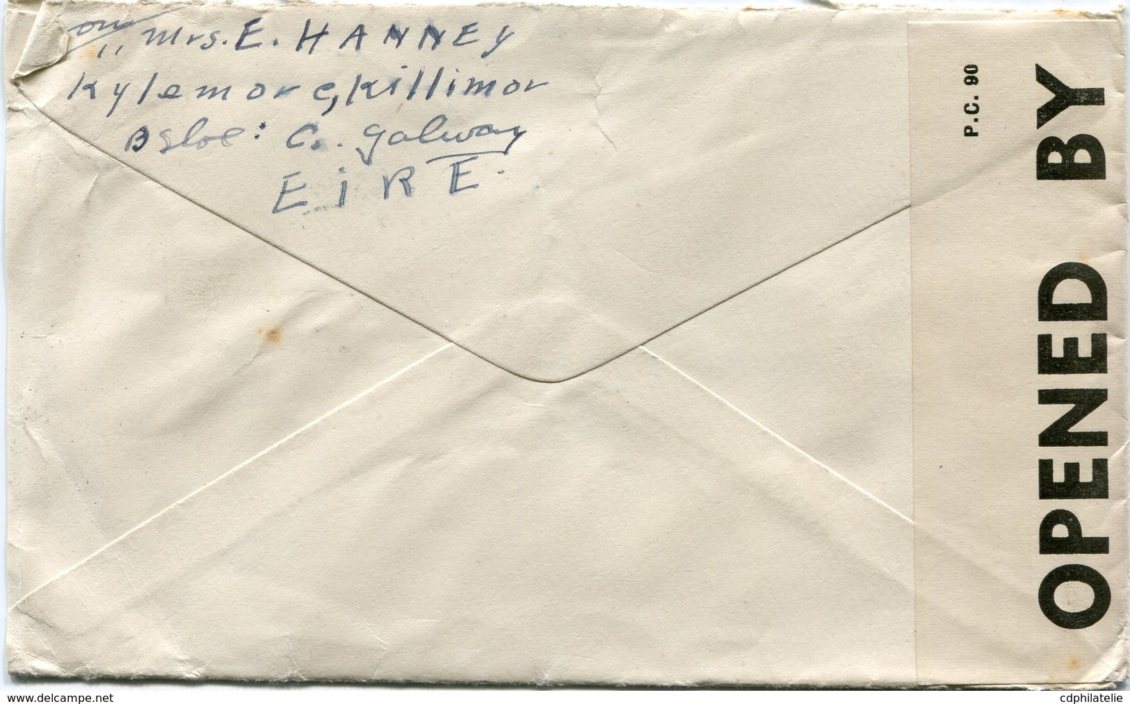 IRLANDE LETTRE CENSUREE DEPART RAILE CROSAN 7 APR 44 CO NA SAILLIMNE POUR LA GRANDE-BRETAGNE - Covers & Documents