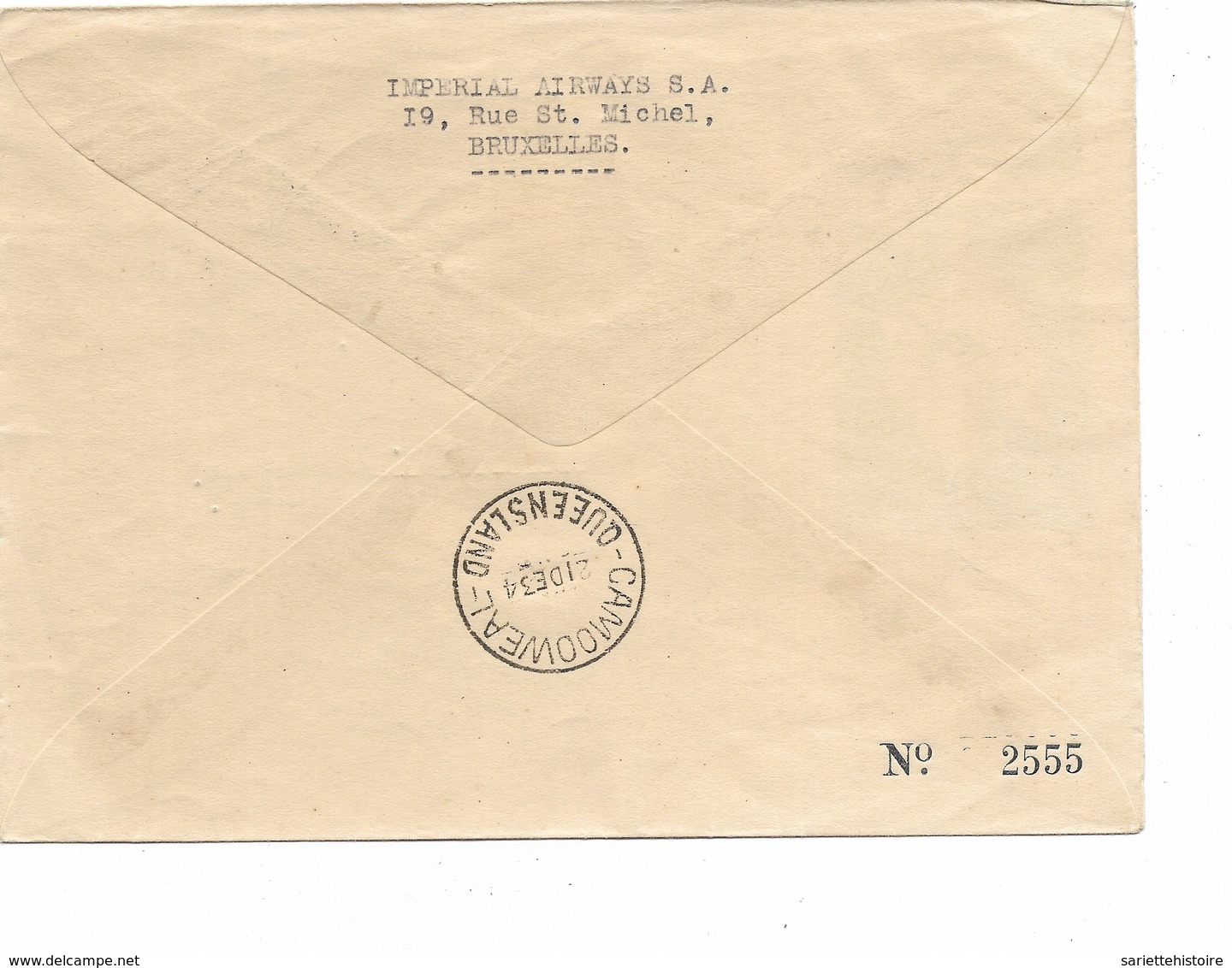 SH 0410. PA 4 + TP 389 BRUXELLES 6.XI.34 S/L. Imperial Airways England-Australia - BRUXELLES V. CAMOOWEAL. Vdb 162 - Lettres & Documents