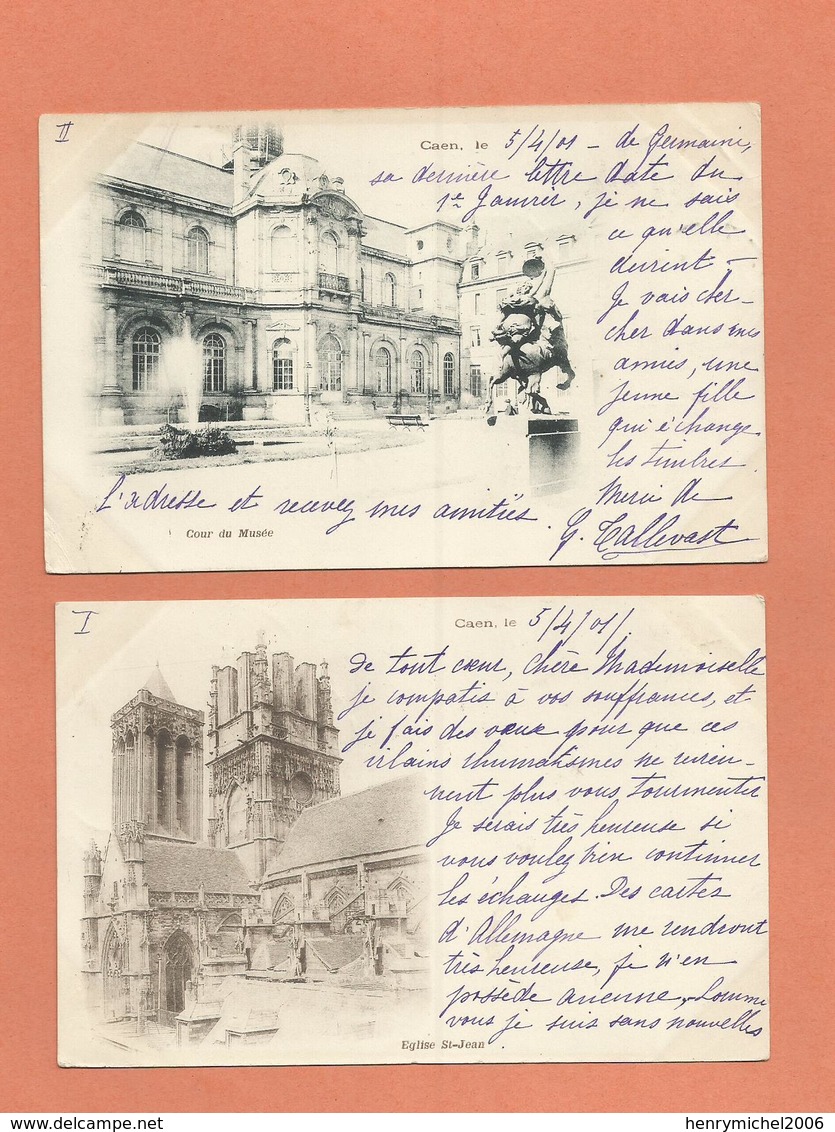 Marcophilie  Lot 2 Cpa Caen Cachet Bayeux 14 Calvados  1901 Pour Nancy - 1877-1920: Période Semi Moderne