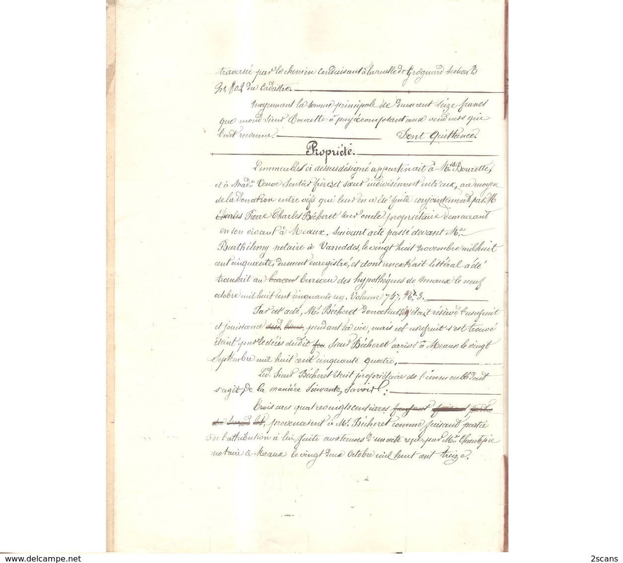 77 VILLENOY - 1859 - Vente Au Profit De M. Henry BOURETTE (pièce De Terre Lieu-dit "au Moulin à Vent") - RATTIER, BITARD - Villenoy