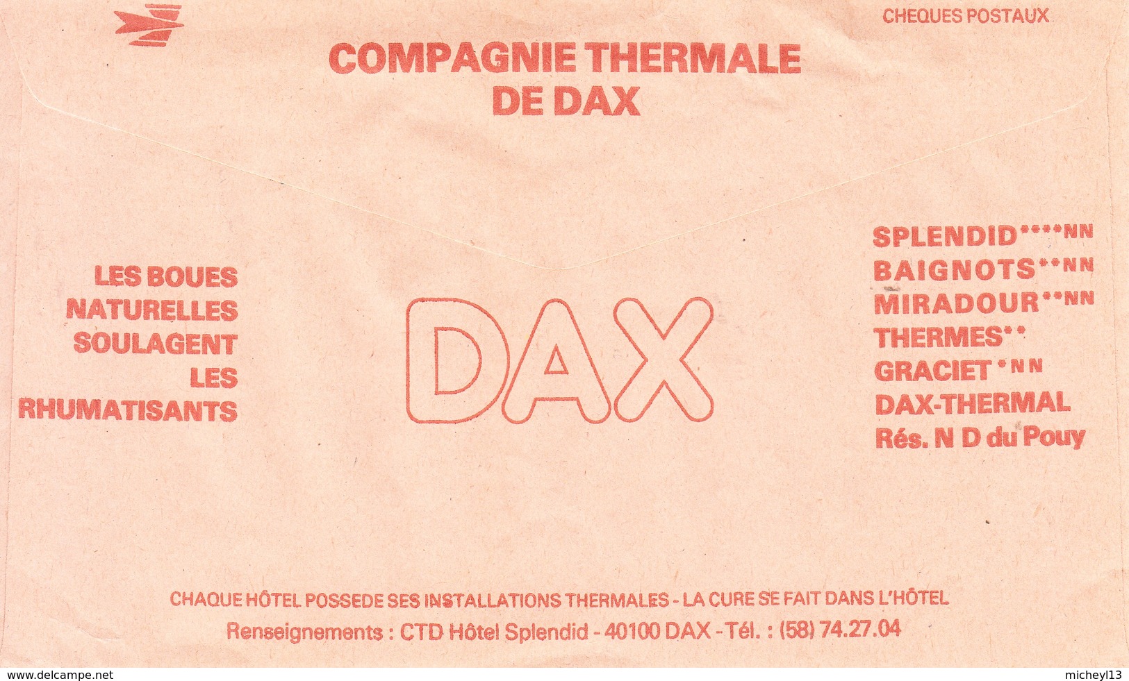 France- Entier Postal De Service-Chèques Postaux-Compagnie Thermale De DAX-installation S Thermales- Rhumatisants - Bäderwesen