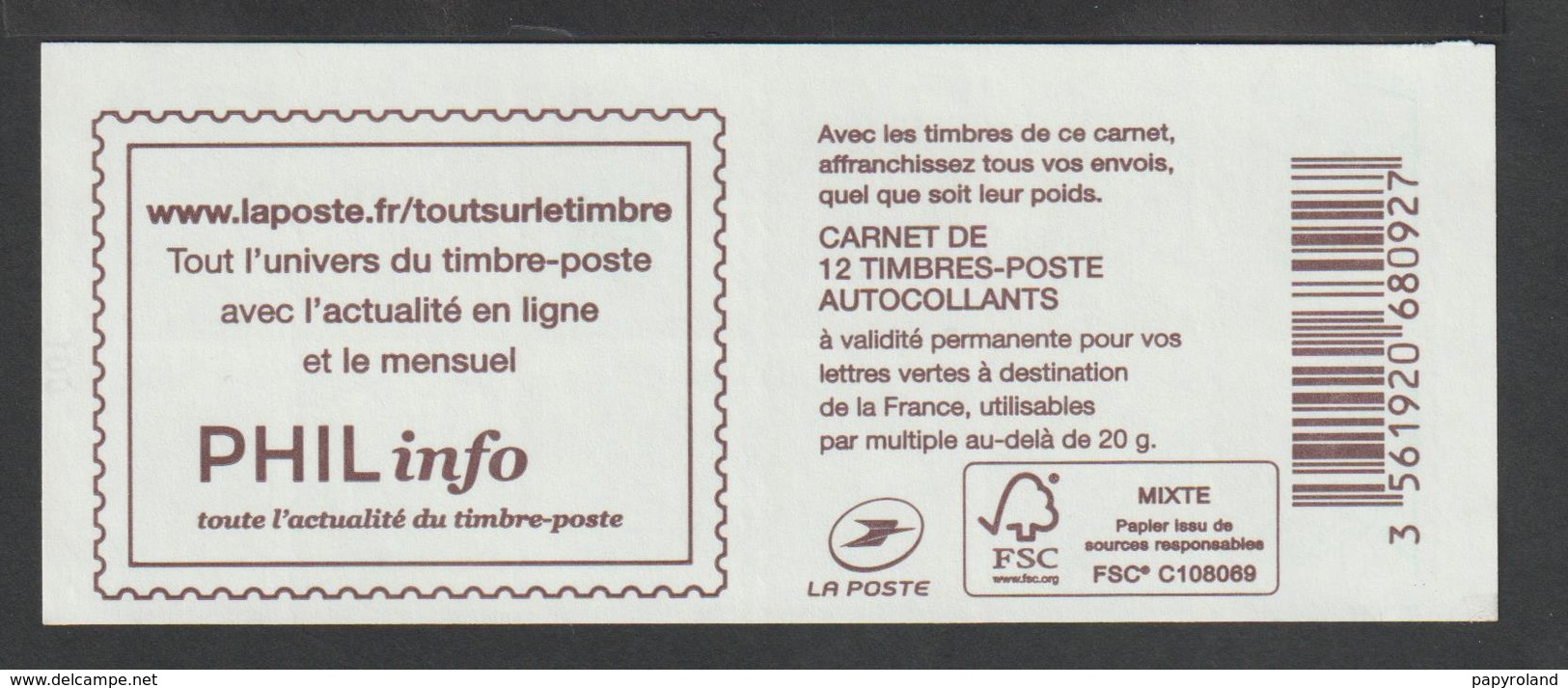 Timbre - Carnet  - N°1215 - C7 - Type Marianne De Ciappa - Pour Guichet  - " Phila Info "  12T - Altri & Non Classificati