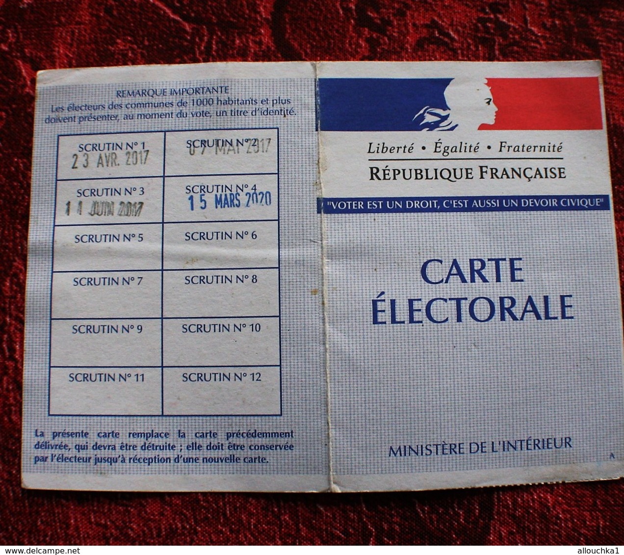 CARTE D’ÉLECTEUR SCRUTIN DU 15 MARS 2020 PENDANT LE CORONA VIRUS CODIV 19 ---ELECTIONS MUNICIPALES CONTESTÉES - Autres & Non Classés