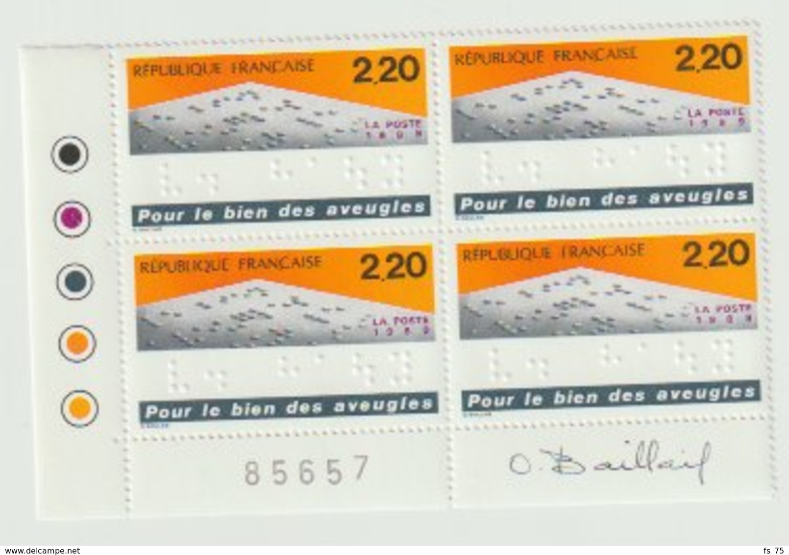 FRANCE - N°25562- 2F20 - POUR LE BIEN DES AVEUGLES - BLOC DE 4 - SIGNE O. BAILLAIS - Ongebruikt