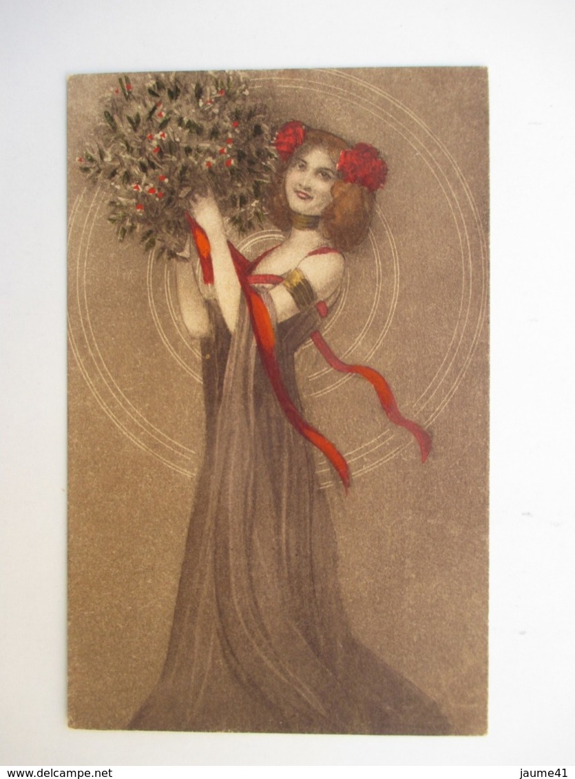 JEUNE  FEMME  AU  BOUQUET  -   ART  NOUVEAU       TTB - Ante 1900