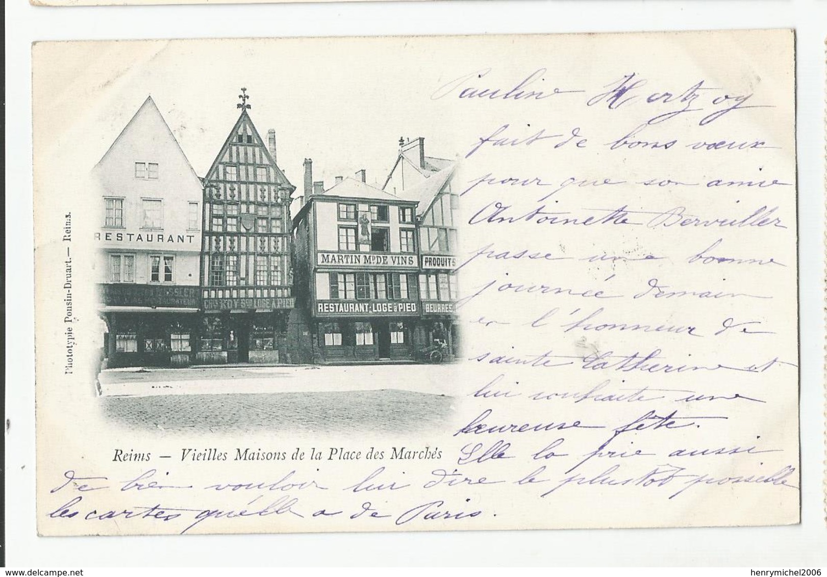 51 Marne Reims 1899 Restaurant Loge A Pied Martin Marchand De Vins Ed Ponsin Druart - Reims