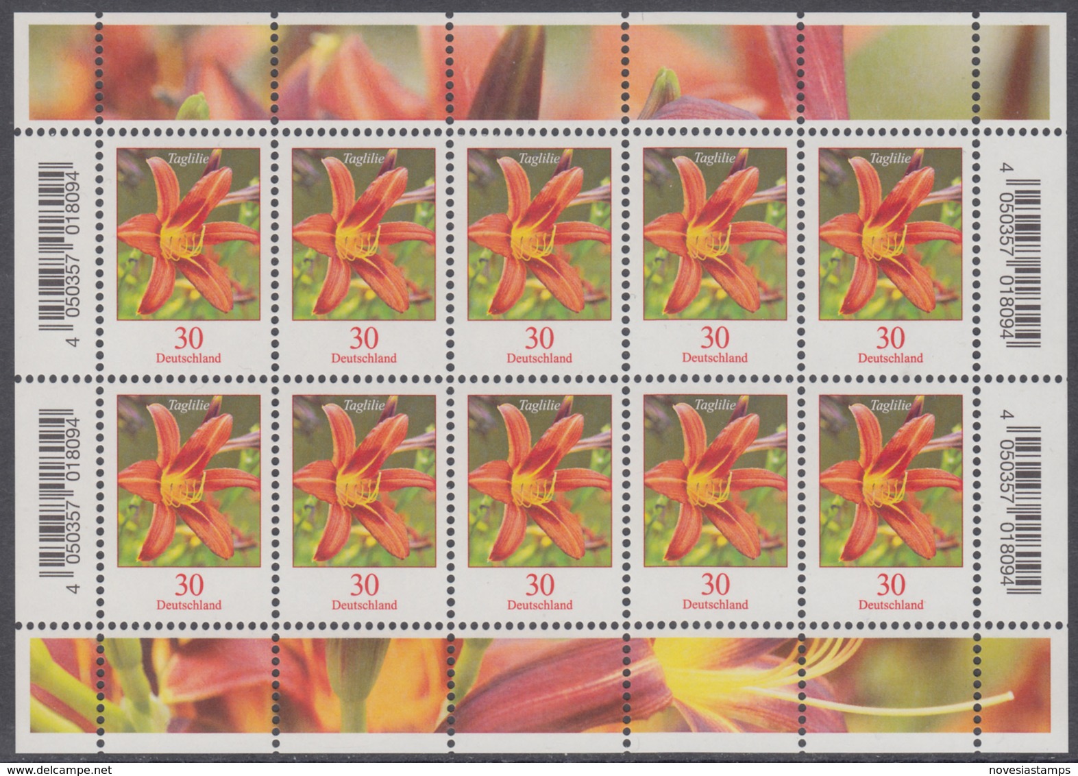 !a! GERMANY 2020 Mi. 3509 MNH SHEET(10) - Flowers: Daylily - Unused Stamps