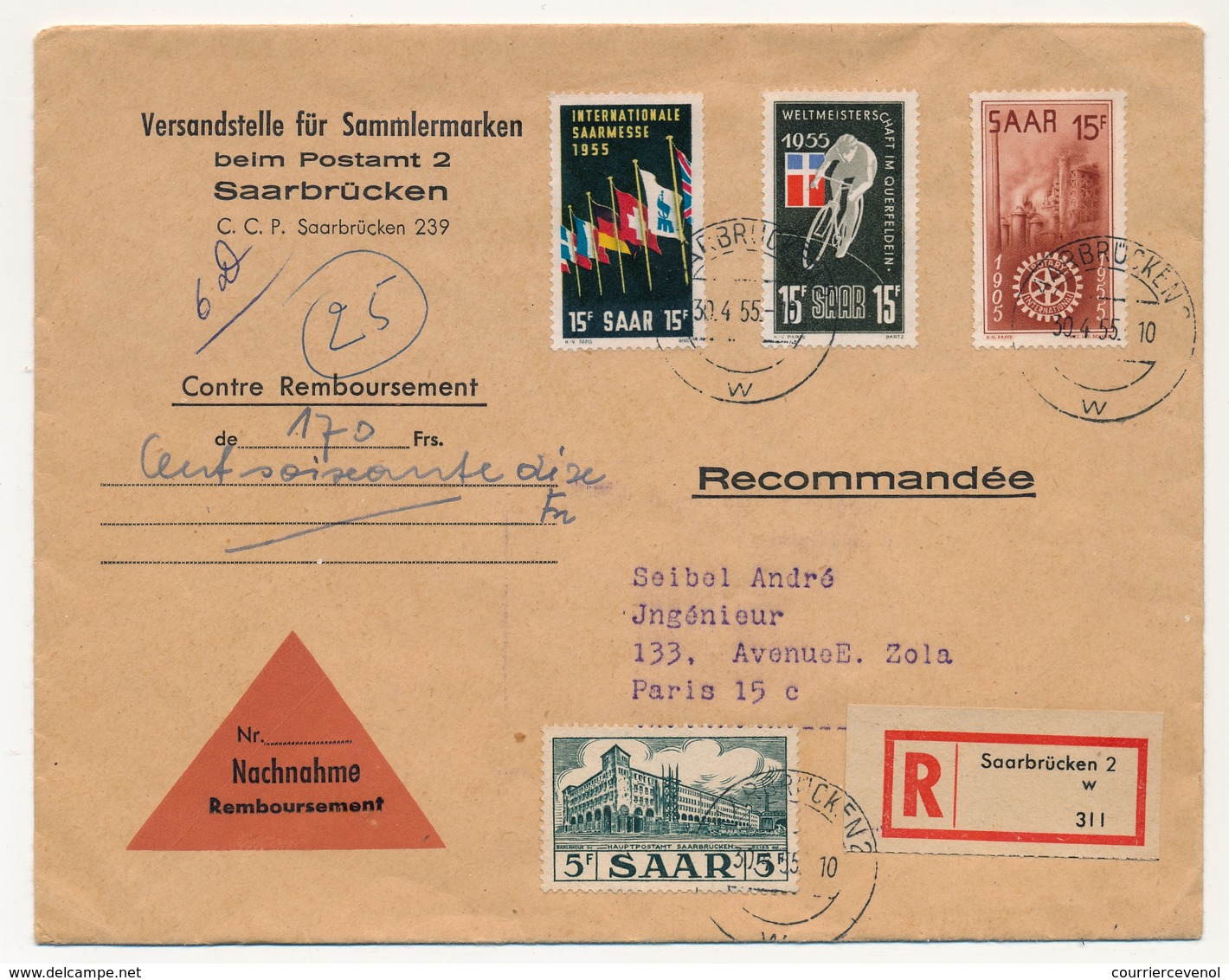 SARRE - Enveloppe Contre Remboursement - Affranchissement Composé - 1955 - Lettres & Documents