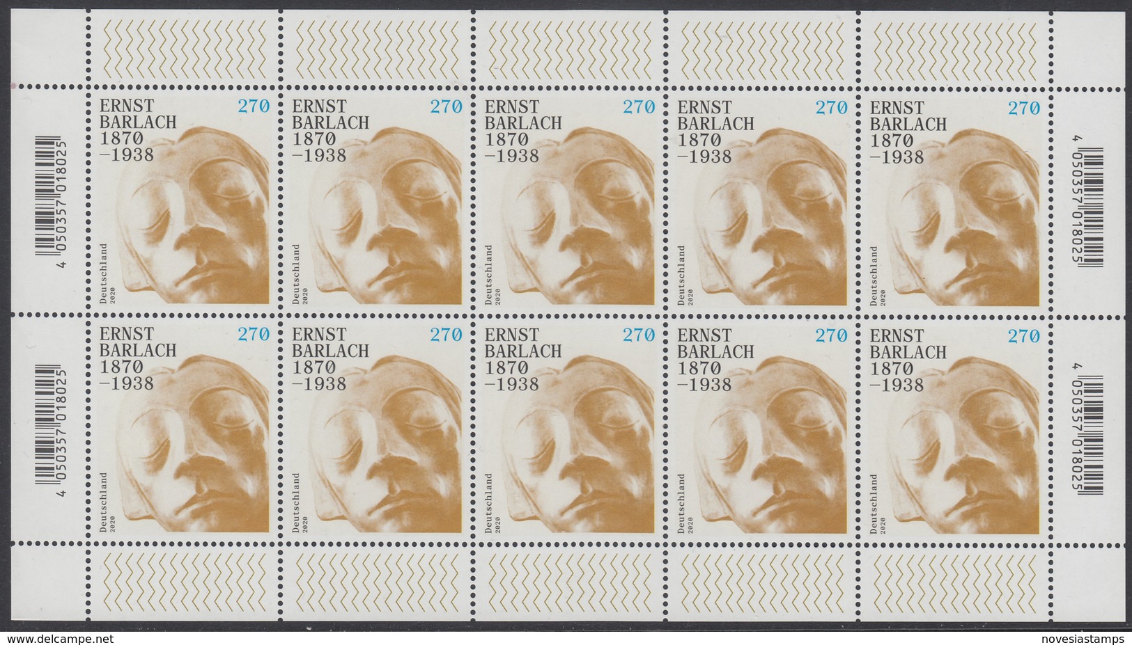 !a! GERMANY 2020 Mi. 3514 MNH SHEET(10) - Ernst Barlach - Neufs