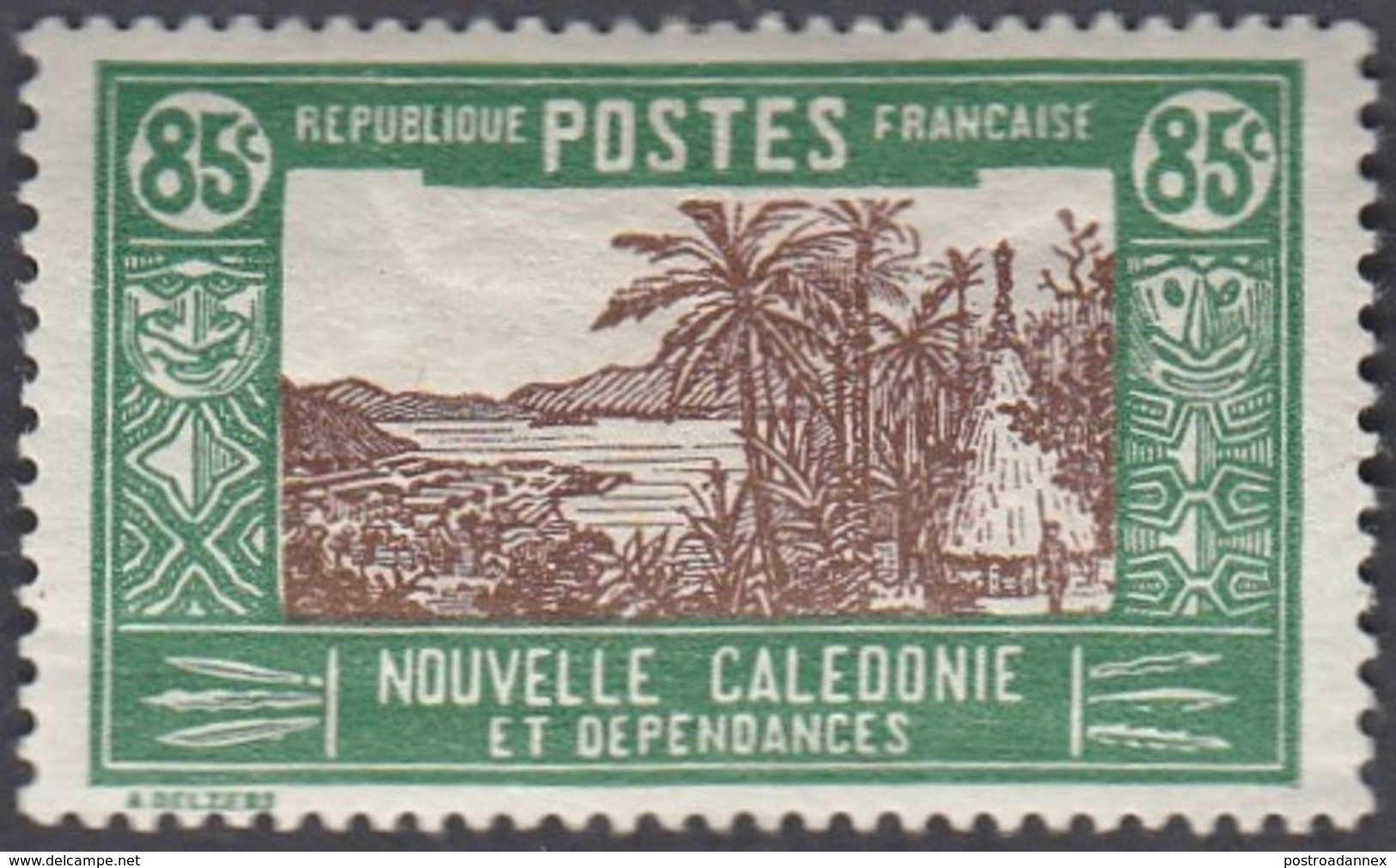 New Caledonia, Scott #155, Mint Hinged, Landscape With Chief's House, Issued 1928 - Ongebruikt