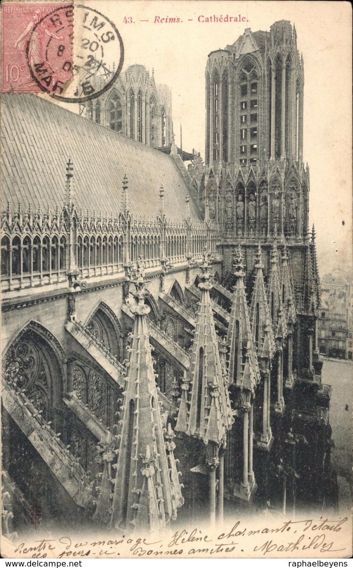 CPA 43 Reims Cathédrale Circulée Timbre 1906 Dos Non Divisé - Reims