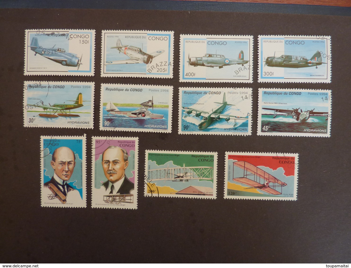 CONGO Ex Francais, Années 1994-96 :  Lot De 12 Timbres  Oblitérés Thèmes Avions - Oblitérés