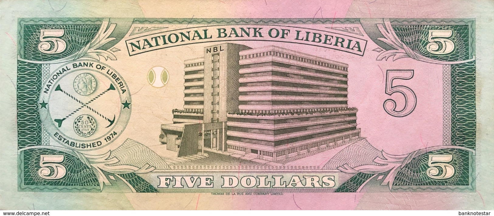 Liberia 5 Dollars, P-20 (6.4.1991) - AU - Liberia