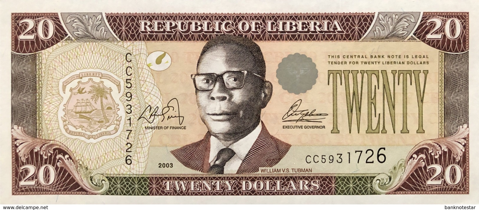 Liberia 20 Dollars, P-28a (2003) - UNC - Liberia