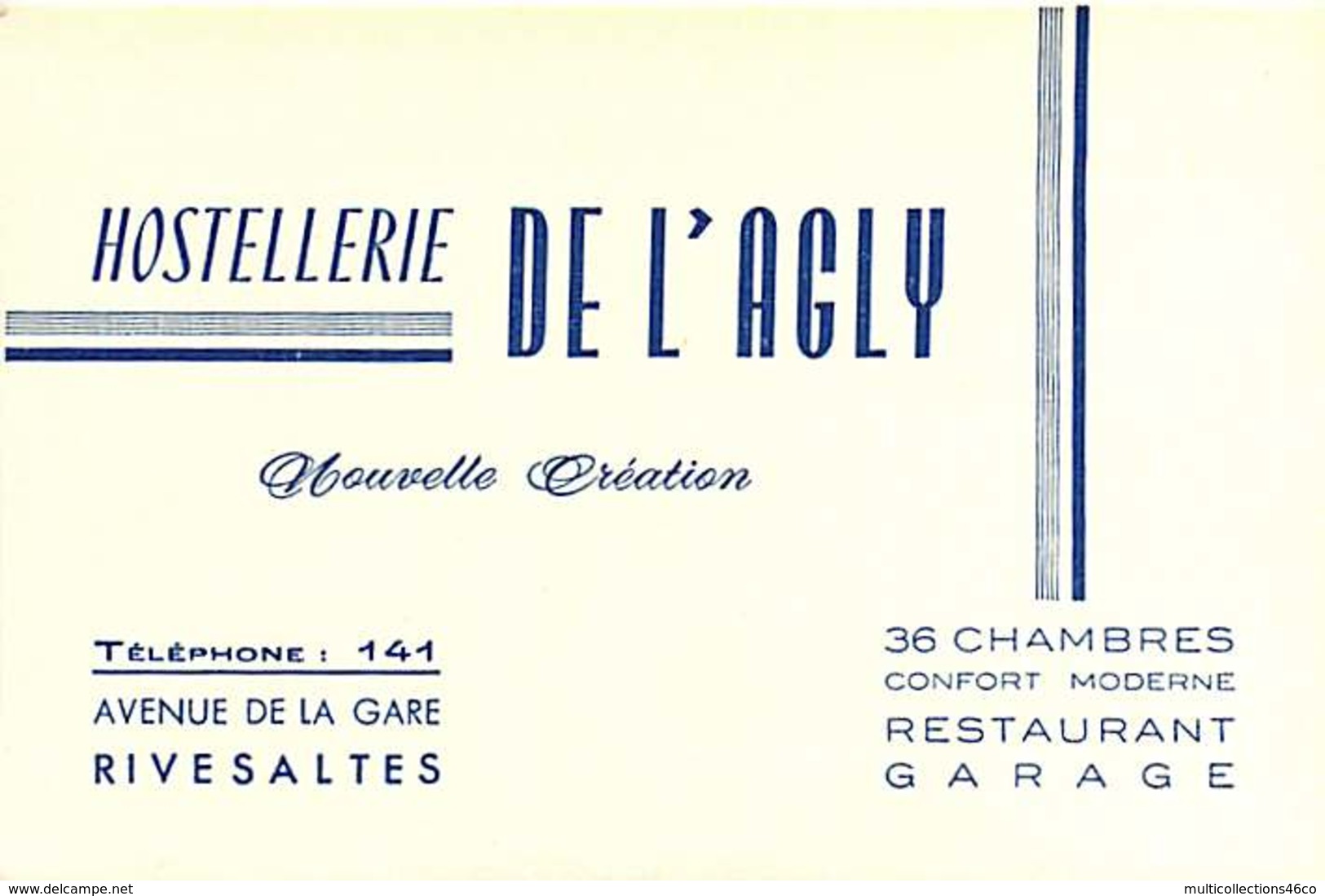 240320 - CARTE DE VISITE - 66 RIVESALTES Hostellerie De L'Agly Avenue De La Gare - Rivesaltes