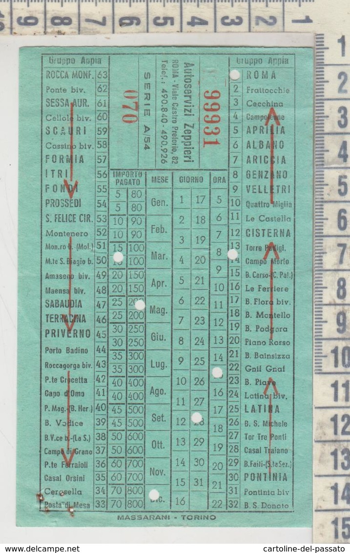 Biglietto Autoservizi Zeppieri Rocca Monfina Caserta / Cisterna 1954 - Europe