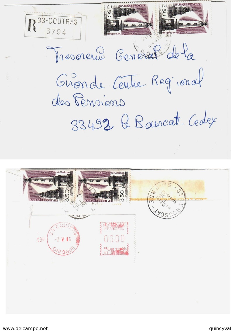 COUTRAS 33 Gironde Lettre Recommandée 3,50 F Cordouan Yv 2326 Complément EMA 6 F Ob 2 12 1985 - Briefe U. Dokumente
