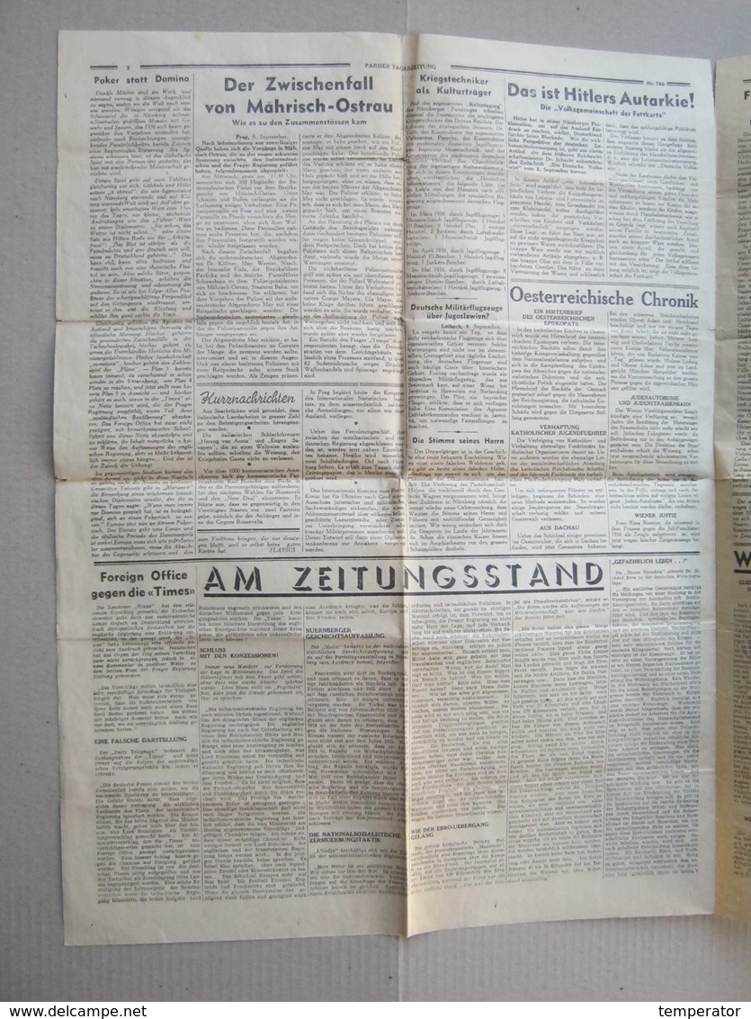 Pariser Tageszeitung, 1938. - Newspaper : Judaica, Jewish, Palastina Chronik, Keren Hajessod Konferenz ... - Jodendom