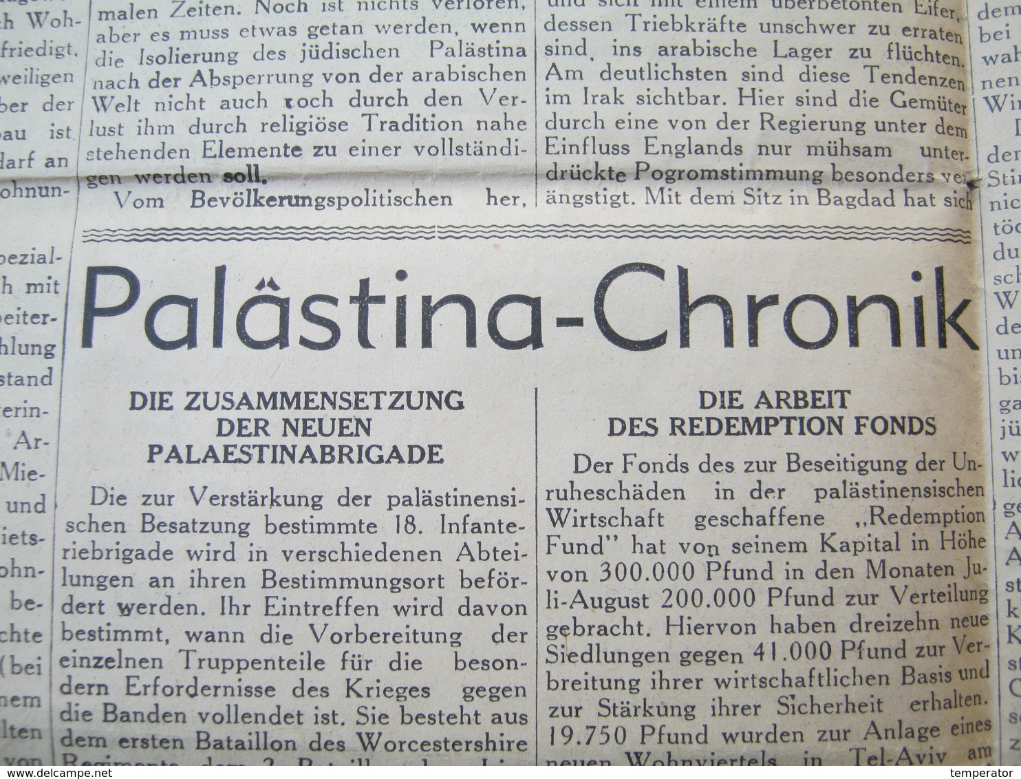 Pariser Tageszeitung, 1938. - Newspaper : Judaica, Jewish, Palastina Chronik, Keren Hajessod Konferenz ...