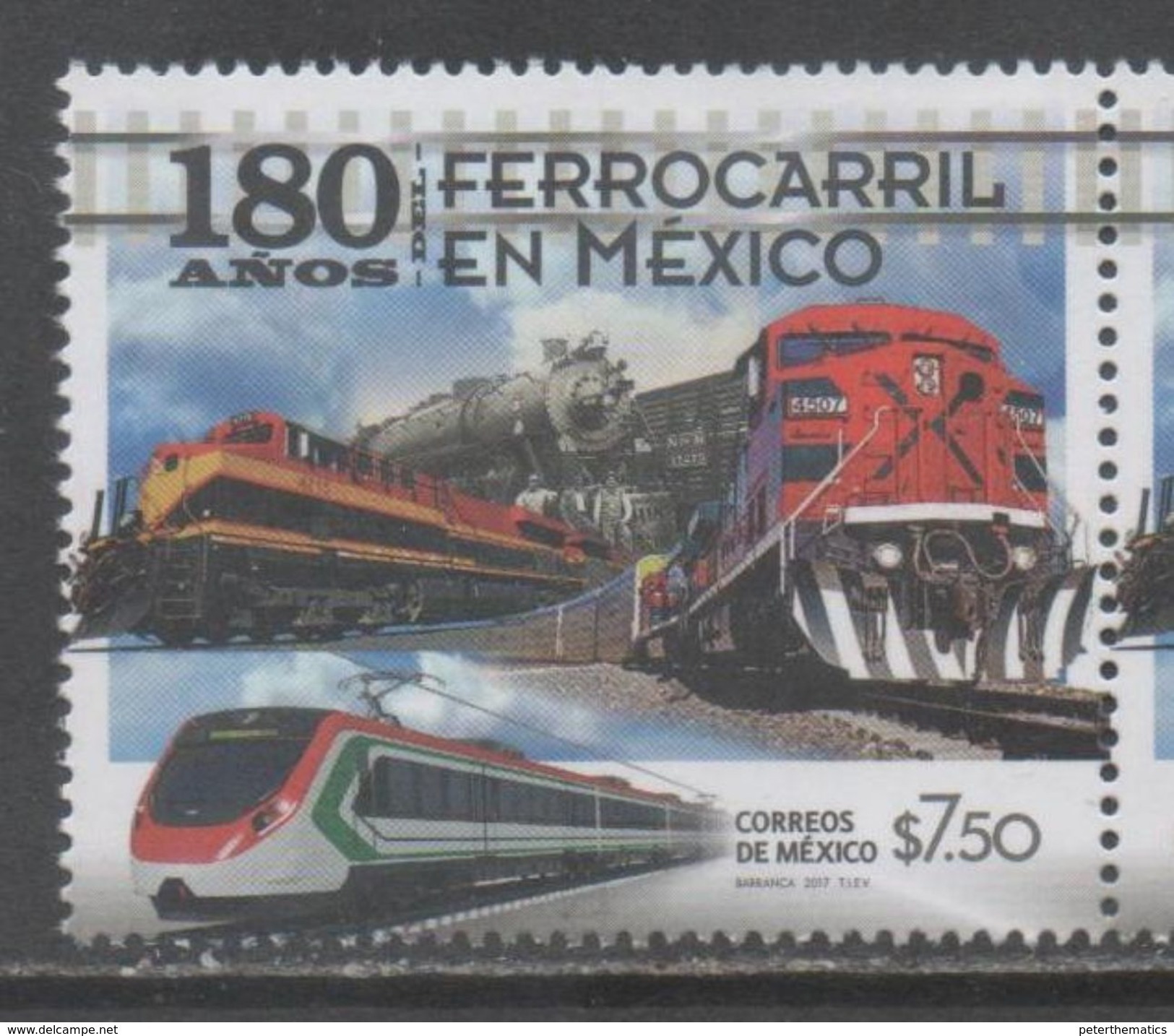 MEXICO, 2017, MNH, TRAINS , 180 YEARS OF TRAINS IN MEXICO, 1v - Trains