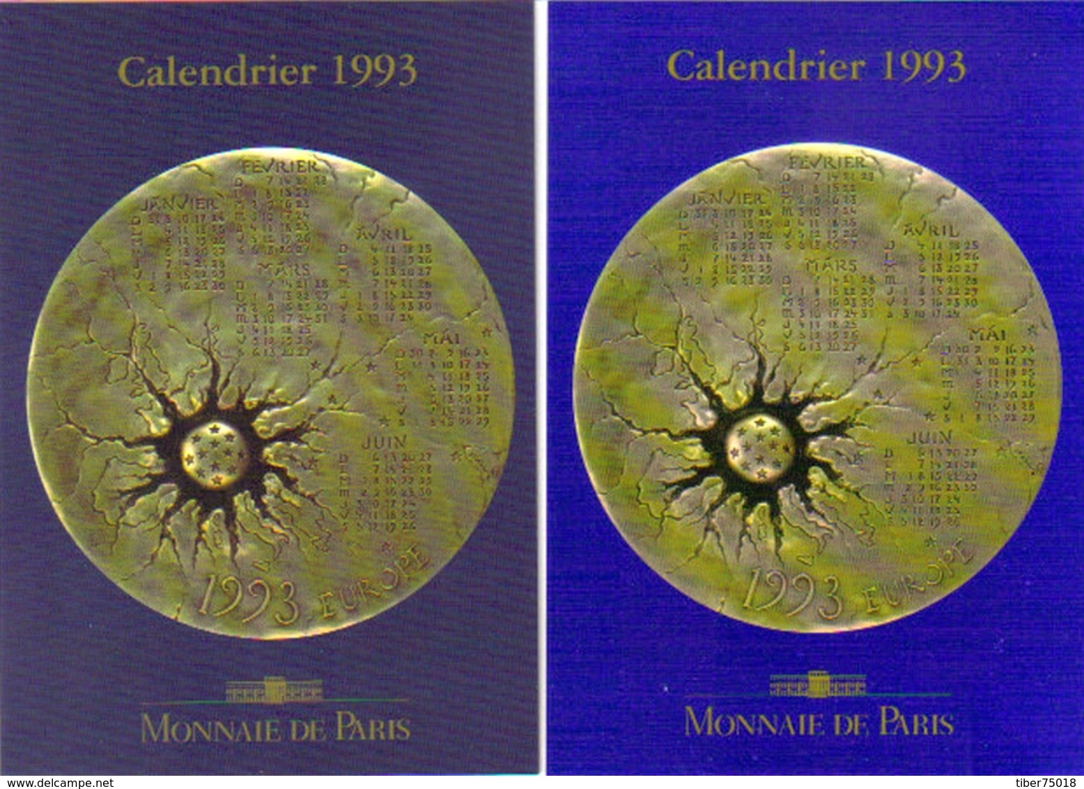 2 Cartes Postales "Cart'Com" - Série Monnaie De Paris - Médaille Calendrier Europe 1993 Par Renée Mayot - Monnaies (représentations)