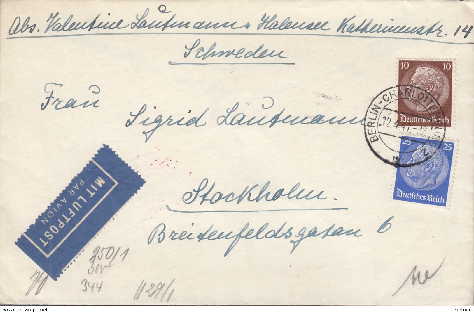 DR 518, 522 A, MiF Auf Luftpost-Brief, Gest: Berlin-Charlottenb 12.4.1941 N. Stockholm, Mit ZENSUR-Streifen Und -Stempel - Briefe U. Dokumente