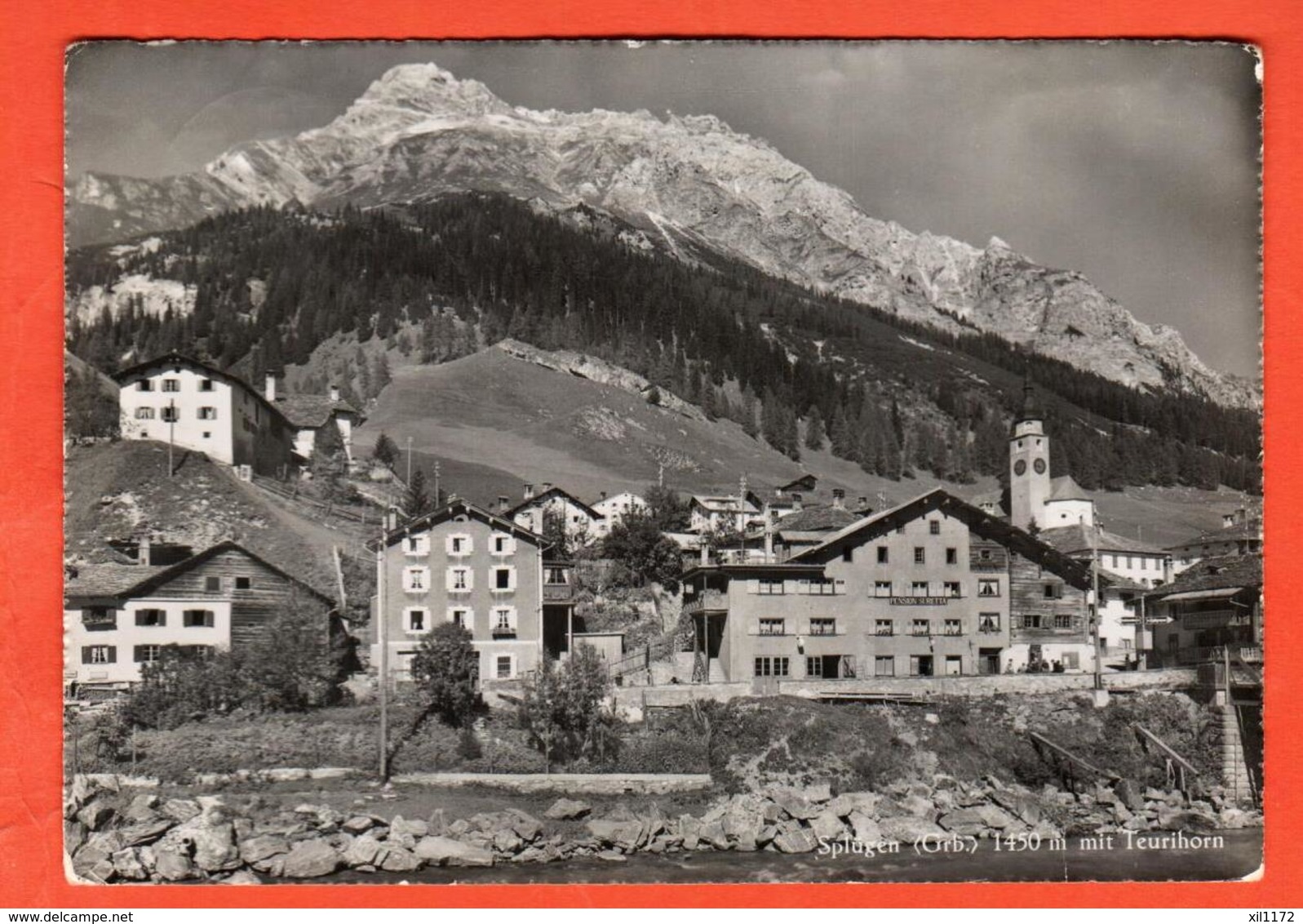 MM-22  Splügen Mit TEurihorn.  Gelaufen. 1952, Gross Format - Splügen